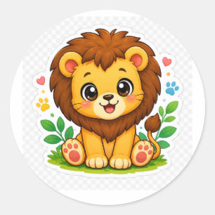 Autocollant de lion mignon bébé dessin animé