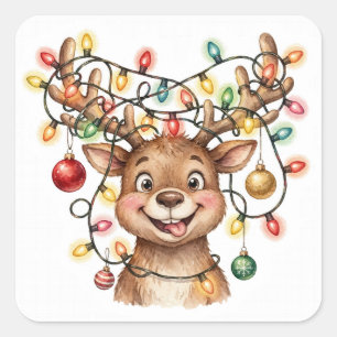 Autocollant de lumières de Noël de renne emmêlé