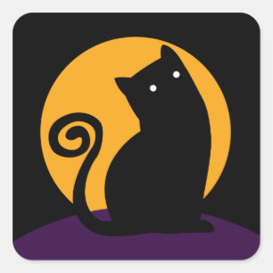 Autocollant de lune de récolte de chat noir