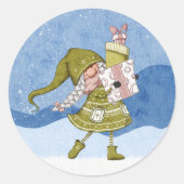 Autocollant de lutin de Noël avec cadeaux (Devant)