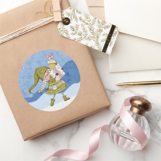 Autocollant de lutin de Noël avec cadeaux (Cadeaux)