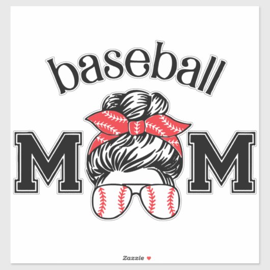 Autocollant de maman de baseball – Lunettes de bas (Feuille)
