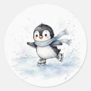 Autocollant de manchot de patinage sur glace
