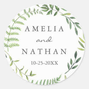 Autocollant de mariage à couronne de feuilles aqua