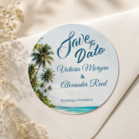 Autocollant de mariage à date fixe de plage tropic