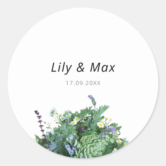 Autocollant de mariage à fleurs sauvages botanique (Devant)