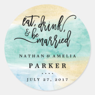 Autocollant de mariage à l'aquarelle bleu vert de 