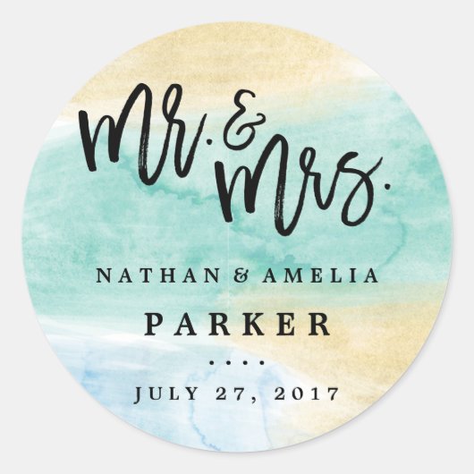 Autocollant de mariage à l'aquarelle bleu vert de (Devant)