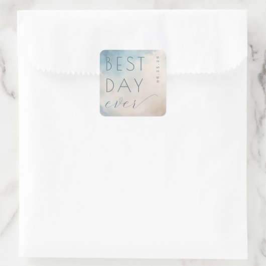 Autocollant de mariage à l'aquarelle bleue optimis (Sac)