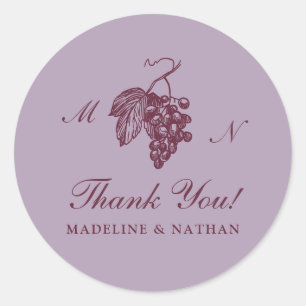 Autocollant de mariage à monogramme de raisin de p