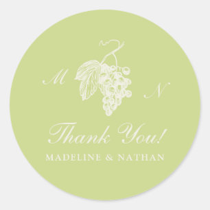 Autocollant de mariage à monogramme de raisin vert