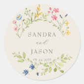 Autocollant de mariage à monogramme floral (Devant)
