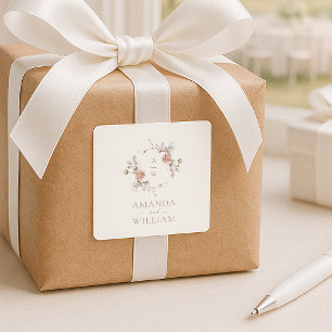 Autocollant de mariage à monogramme floral rose