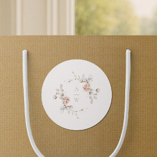 Autocollant de mariage à monogramme floral rose