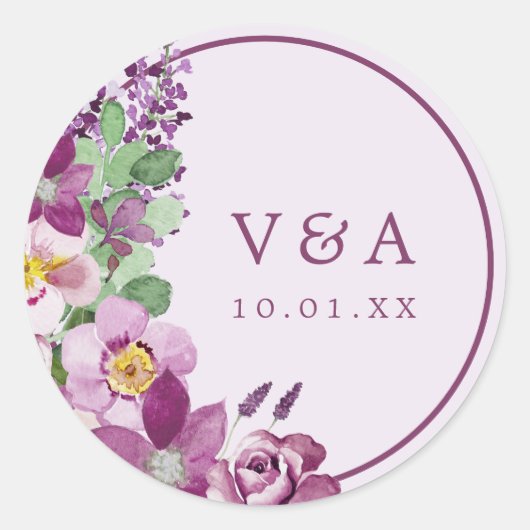 Autocollant de mariage à monogramme lavande (Devant)