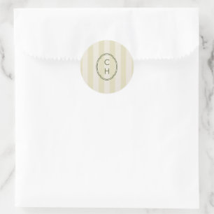 Autocollant de mariage à monogramme rayé vert oliv