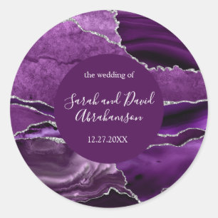 Autocollant de mariage agate pailleté violet et ar