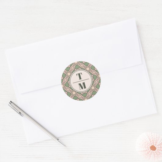 Autocollant de mariage Art Déco Monogramme Vert Sa (Enveloppe)