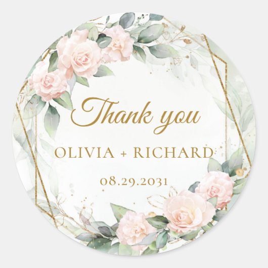 Autocollant de mariage avec verdure rose pâle bohè (Devant)