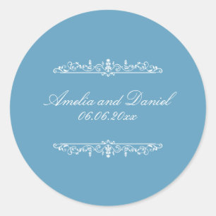 Autocollant de mariage bleu de style Régence