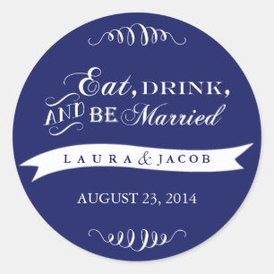 Autocollant de mariage bleu Manger, boire et êtr