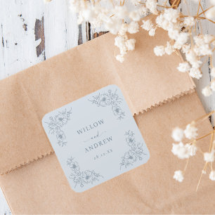 Autocollant de mariage bleu vintage