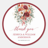 Autocollant de mariage bordeaux automne (Devant)