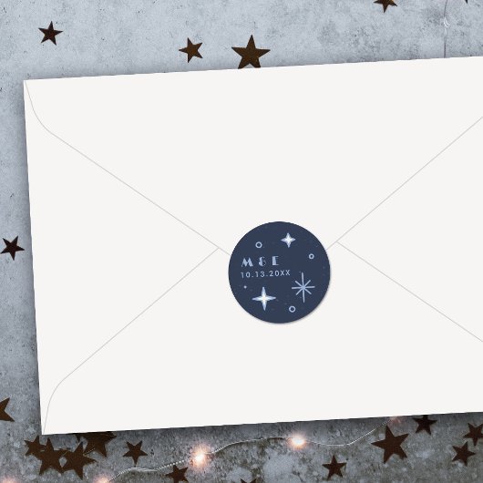 Autocollant de mariage céleste Lune et Étoiles Ble