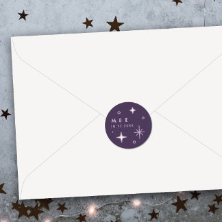 Autocollant de mariage céleste Lune et Étoiles Vio