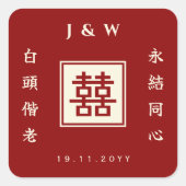 Autocollant de mariage chinois Bonheur Double carr (Devant)
