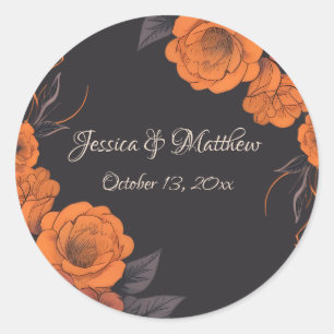 Autocollant de mariage élégant aux fleurs orange