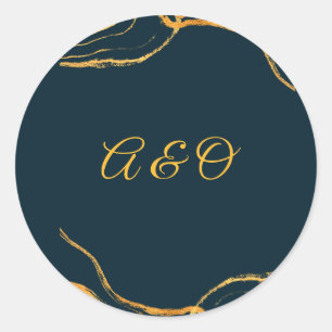 Autocollant de mariage élégant bleu et or de la Ro