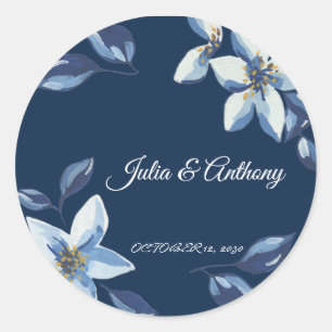 Autocollant de mariage élégant bleu marine floral