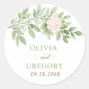 Autocollant de mariage élégant feuillage rose doré
