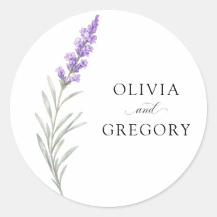 Autocollant de mariage élégant Fleurs lavande blan