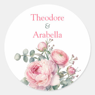 Autocollant de mariage élégant floral de paeonie r