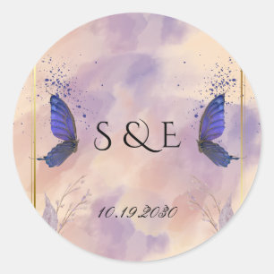 Autocollant de mariage élégant papillon violet