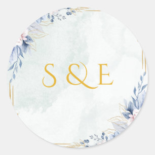 Autocollant de mariage élégant poussiéreux bleu fl