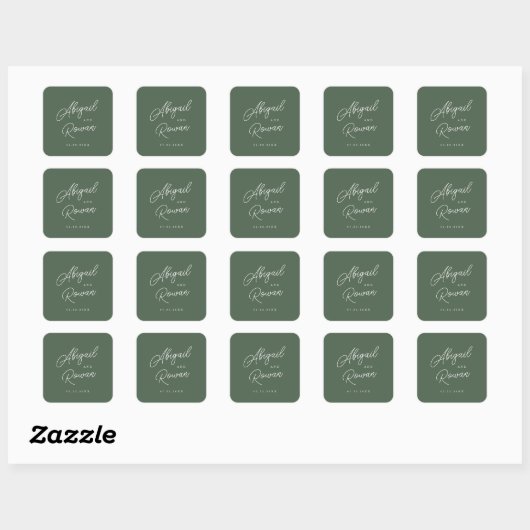 Autocollant de mariage élégant vert forêt (Feuille)