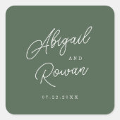 Autocollant de mariage élégant vert forêt (Devant)