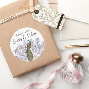 Autocollant de mariage éventail paon plume vintage