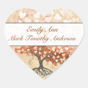 Autocollant de mariage feuille de cœur de corail p