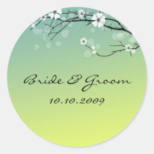 Autocollant de mariage fleurs branche sarcelle or