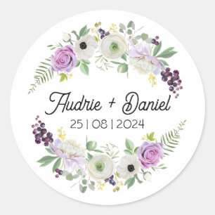 Autocollant de mariage Fleurs rustiques violettes 