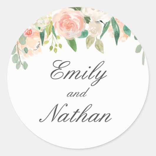 Autocollant de mariage floral aquarelle pêche rose (Devant)