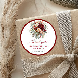 Autocollant de mariage floral automnal rouge profo