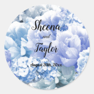 Autocollant de mariage floral bleu monochromatique