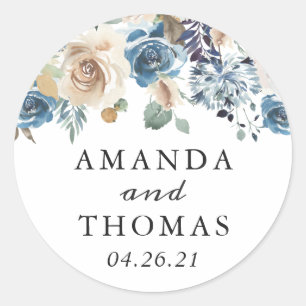 Autocollant de mariage floral boho bleu poussiéreu