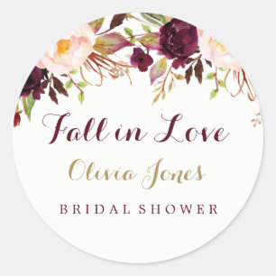 Autocollant de mariage floral Bourgogne Tomber amo