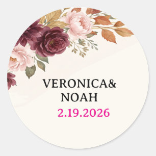 Autocollant de mariage floral Burgundy Blush
